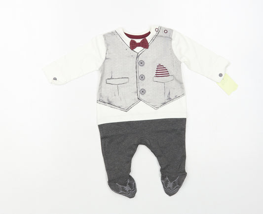 George Baby Grey Geometric Cotton Babygrow One-Piece Size Newborn Snap - Suit