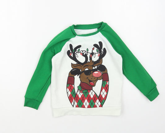 Dunnes Stores Boys White Colourblock Cotton Pullover Sweatshirt Size 3-4 Years Pullover - Rudolph Christmas