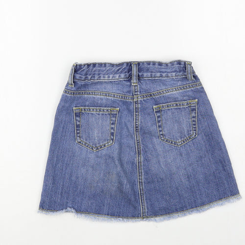 Matalan Girls Blue Cotton Mini Skirt Size 9 Years Regular Button