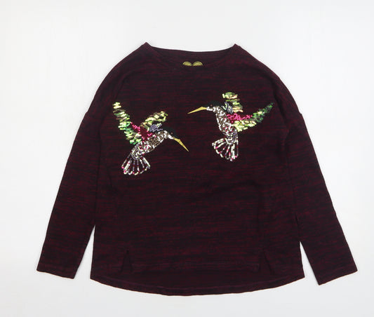 F&F Girls Purple Round Neck Polyester Pullover Jumper Size 10-11 Years Pullover - Birds