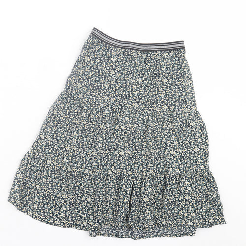 NEXT Girls Green Floral Viscose A-Line Skirt Size 7 Years Regular Pull On