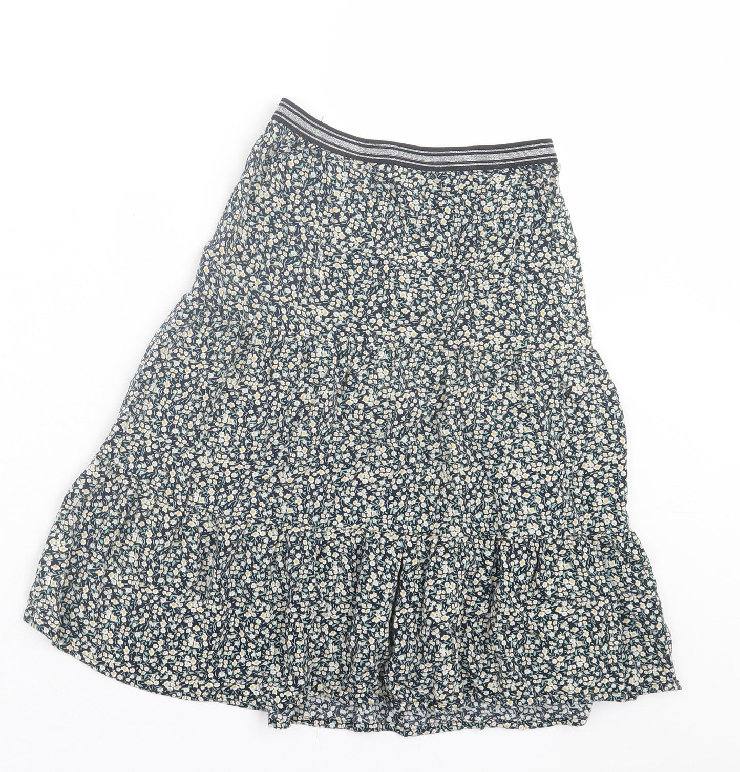 NEXT Girls Green Floral Viscose A-Line Skirt Size 7 Years Regular Pull On