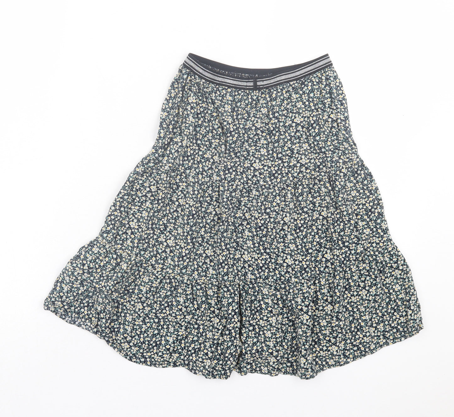 NEXT Girls Green Floral Viscose A-Line Skirt Size 7 Years Regular Pull On