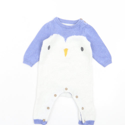 Marks and Spencer Boys White Acrylic Babygrow One-Piece Size 0-3 Months Button - Penguin