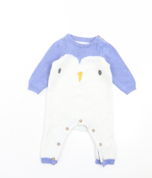 Marks and Spencer Boys White Acrylic Babygrow One-Piece Size 0-3 Months Button - Penguin