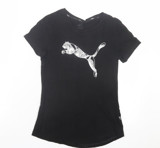 PUMA Womens Black Polyester Basic T-Shirt Size 2XS Crew Neck Pullover