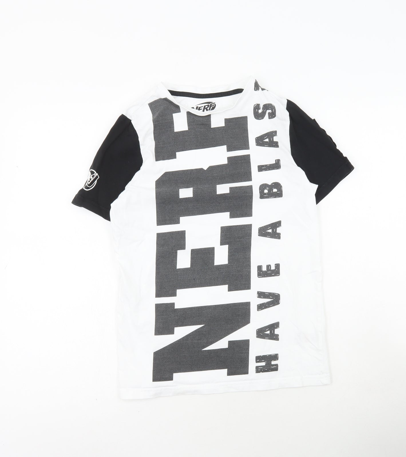 NERF Boys White Cotton Basic T-Shirt Size 11-12 Years Round Neck Pullover - Nerf