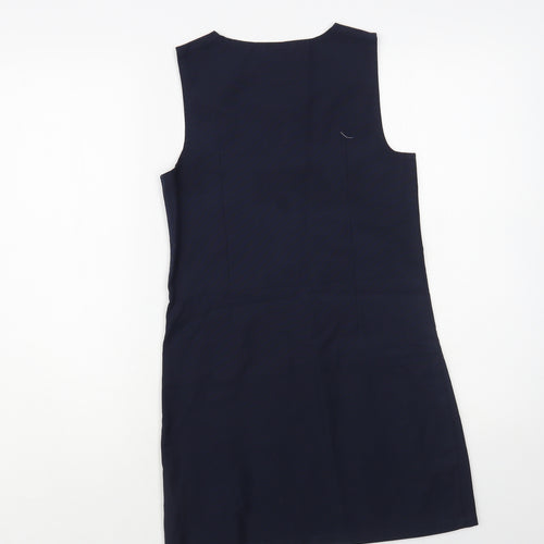 Marks and Spencer Girls Blue Polyester Pinafore/Dungaree Dress Size 9-10 Years Round Neck Zip - Schoolwear