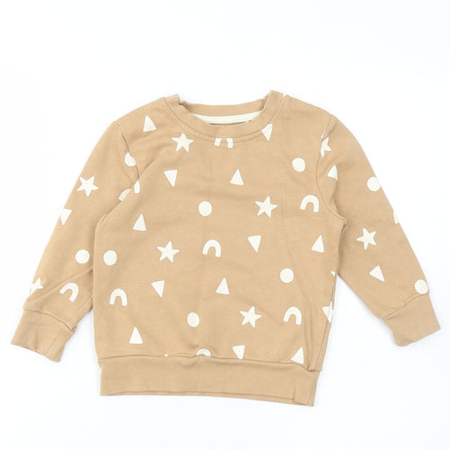 George Boys Beige Geometric Cotton Pullover Sweatshirt Size 2-3 Years Pullover - Shape Print