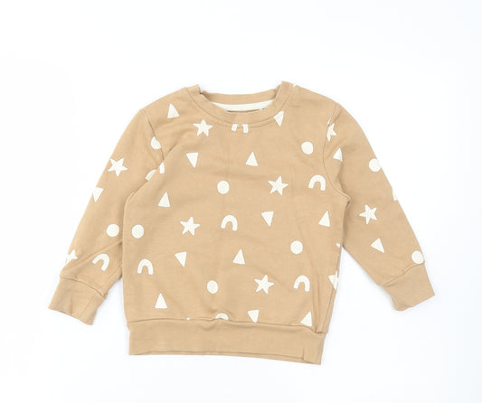 George Boys Beige Geometric Cotton Pullover Sweatshirt Size 2-3 Years Pullover - Shape Print