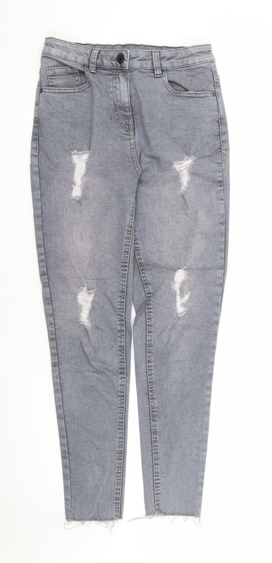 Matalan Girls Grey Cotton Skinny Jeans Size 13 Years Regular Zip - Distressed Denim