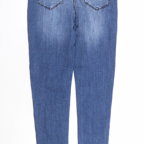 Matalan Girls Blue Cotton Skinny Jeans Size 13 Years Regular Zip - Distressed Denim