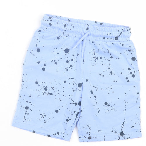 Dunnes Stores Boys Blue Geometric Cotton Sweat Shorts Size 5-6 Years Regular Drawstring - Paint Splatter