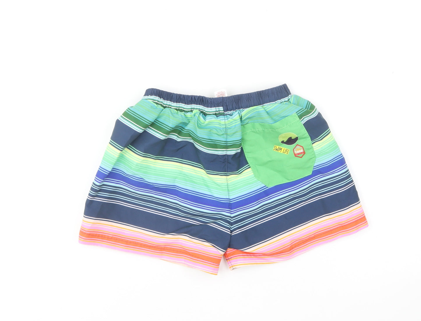 Leigh Tucker Boys Multicoloured Striped Polyester Sweat Shorts Size 6-7 Years Regular Drawstring - Swim Shorts