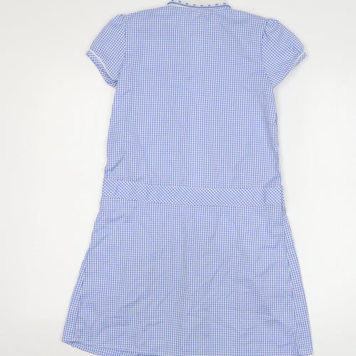 F&F Girls Blue Gingham Polyester A-Line Size 10-11 Years Collared Zip