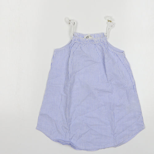 H&M Girls Blue Striped Cotton Tank Dress Size 2 Years Square Neck Pullover