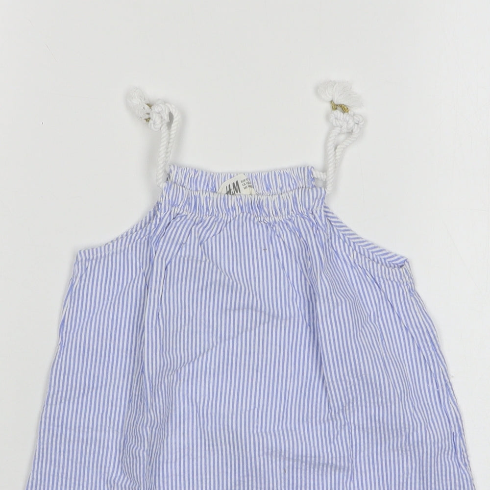 H&M Girls Blue Striped Cotton Tank Dress Size 2 Years Square Neck Pullover