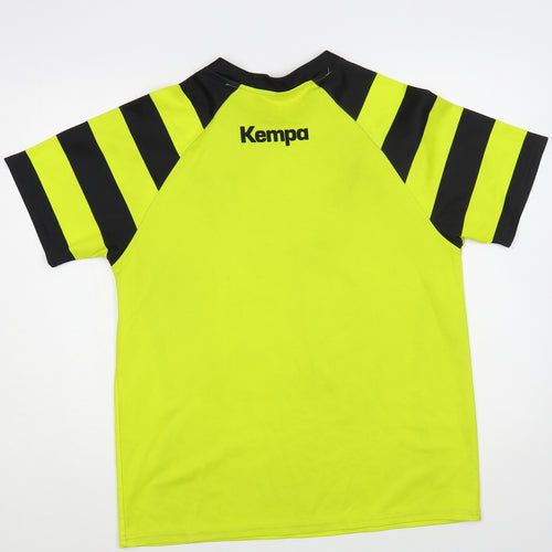 Kempa Mens Yellow Striped Polyester Pullover T-Shirt Size M Crew Neck Pullover
