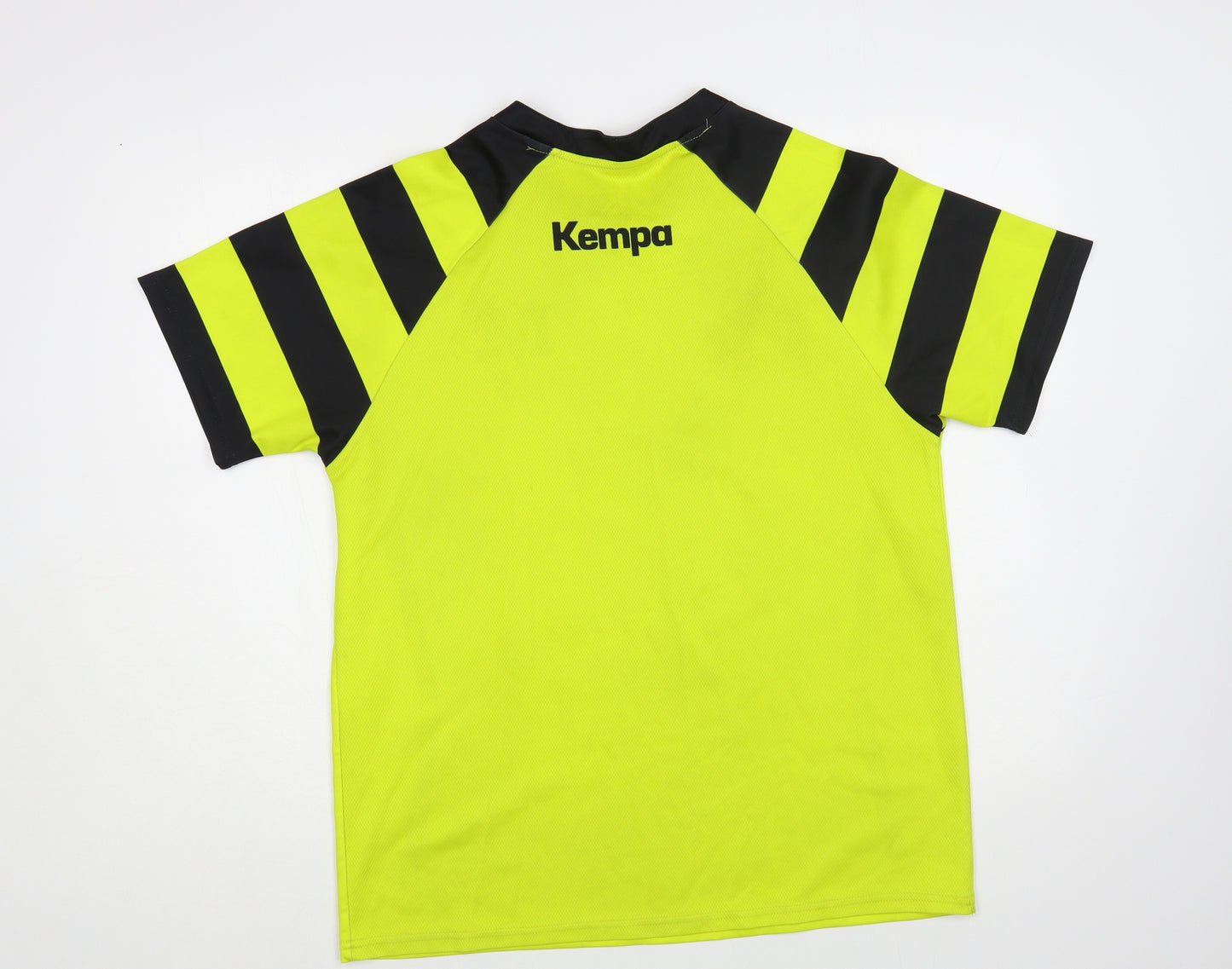 Kempa Mens Yellow Striped Polyester Pullover T-Shirt Size M Crew Neck Pullover
