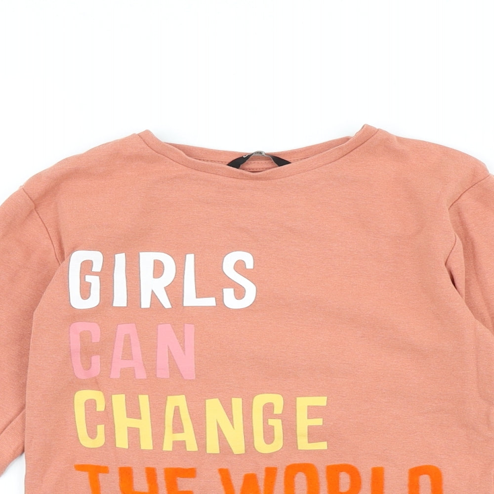George Girls Pink Cotton Pullover Sweatshirt Size 9-10 Years Pullover - Girls can change the world