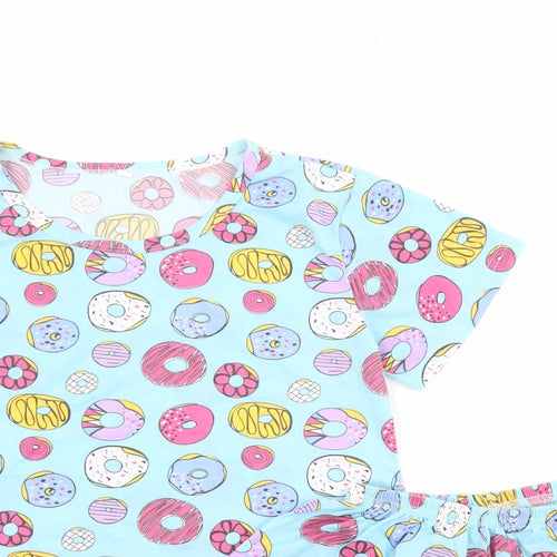 Preworn Womens Blue Geometric Polyester Top Pyjama Set Size XS - Doughnuts