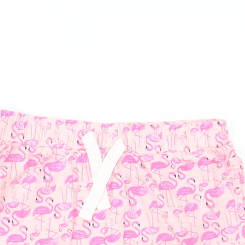 Dunnes Stores Girls Pink Cotton Sweat Shorts Size 9-10 Years Regular Drawstring - Flamingo Print