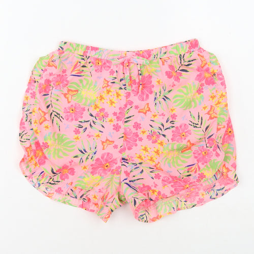 Primark Girls Pink Floral Polyester Sweat Shorts Size 9-10 Years Regular Drawstring - Tropical print