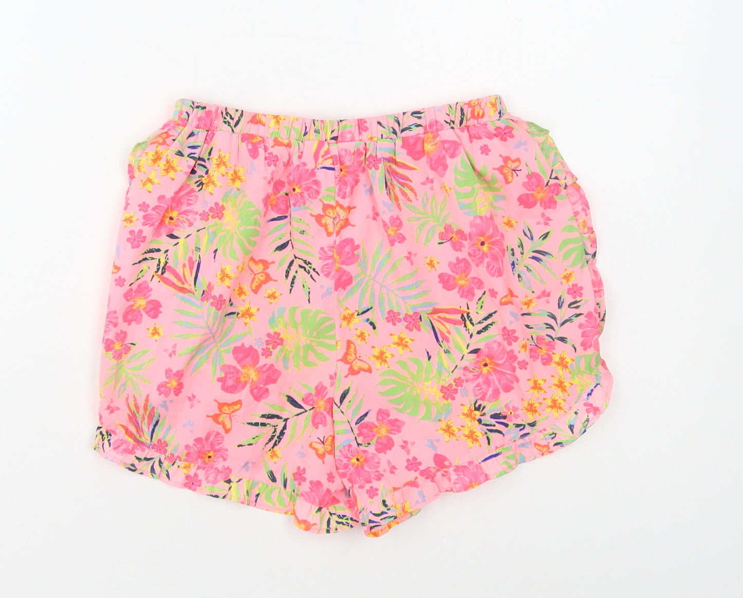 Primark Girls Pink Floral Polyester Sweat Shorts Size 9-10 Years Regular Drawstring - Tropical print
