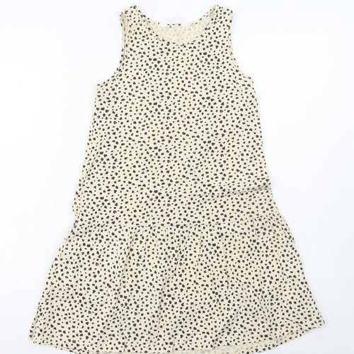 H&M Girls Ivory Geometric Cotton A-Line Size 8-9 Years Scoop Neck Pullover