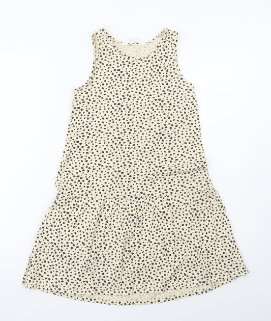 H&M Girls Ivory Geometric Cotton A-Line Size 8-9 Years Scoop Neck Pullover