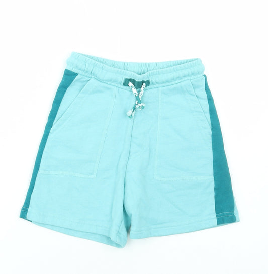 Leigh Tucker Boys Blue Colourblock Cotton Sweat Shorts Size 7-8 Years Regular Drawstring