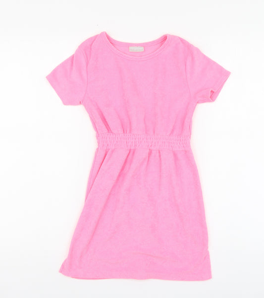 Matalan Girls Pink Polyester A-Line Size 8 Years Round Neck Button
