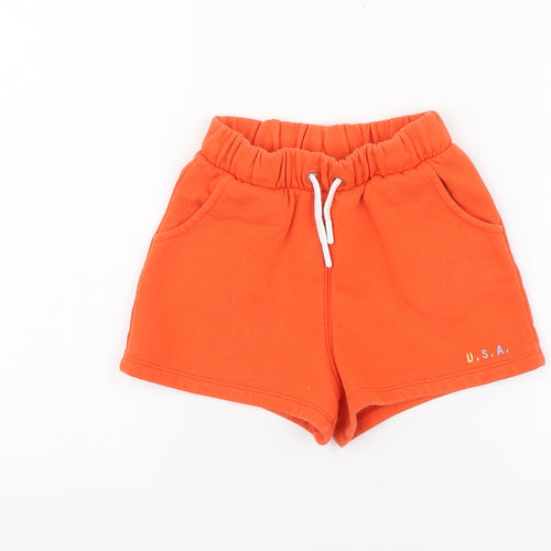 NEXT Girls Orange Cotton Sweat Shorts Size 4 Years Regular Drawstring
