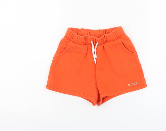 NEXT Girls Orange Cotton Sweat Shorts Size 4 Years Regular Drawstring