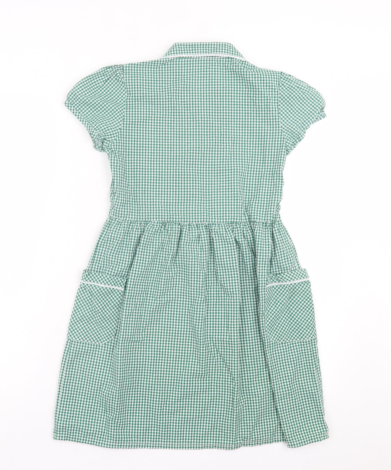 F&F Girls Green Gingham Polyester A-Line Size 10-11 Years Collared Button - School Wear