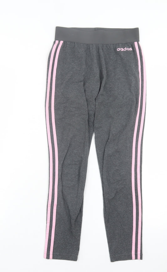 adidas Womens Grey Striped Cotton Capri Leggings Size XS L25 in Regular Pullover
