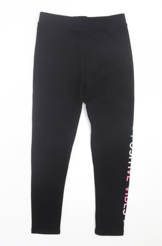 Primark Girls Black Polyester Capri Trousers Size 9-10 Years Regular Pullover - Fleece Lined Leggings. Positive Vibes