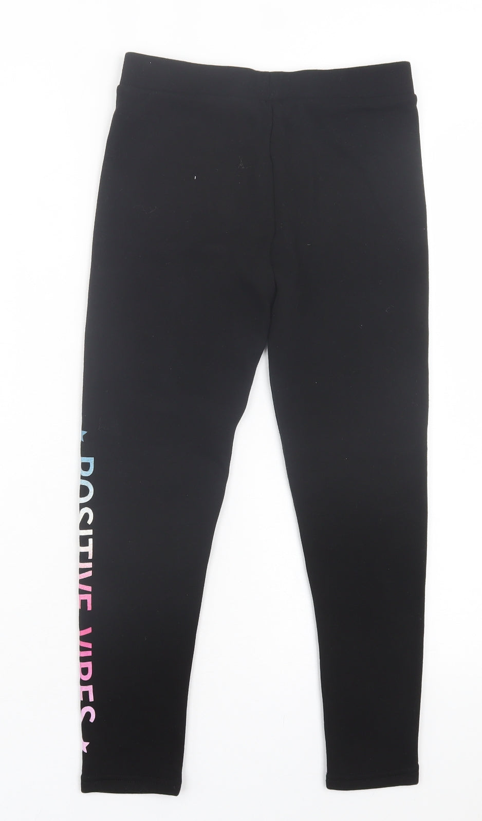 Primark Girls Black Polyester Capri Trousers Size 9-10 Years Regular Pullover - Fleece Lined Leggings. Positive Vibes