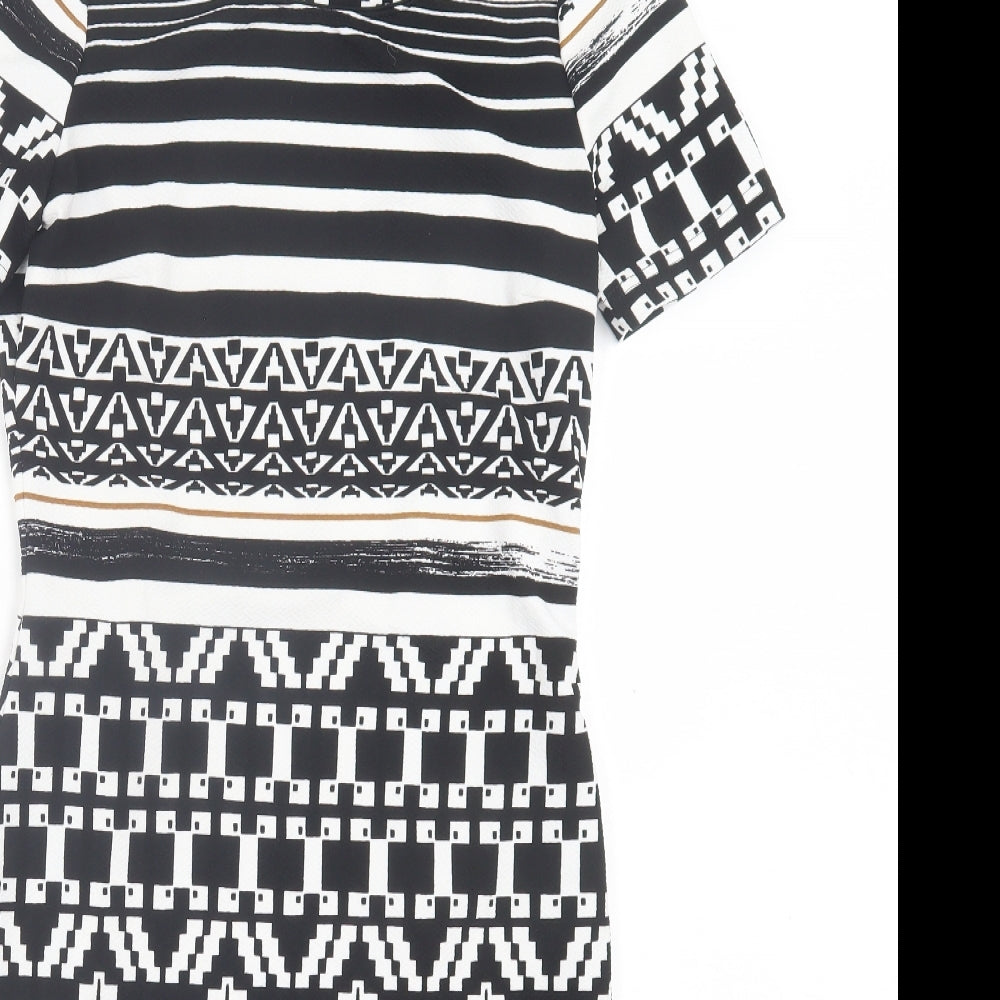APANAGE Womens Black Geometric Polyester Pencil Dress Size 10 Crew Neck Pullover - Black, White & Gold