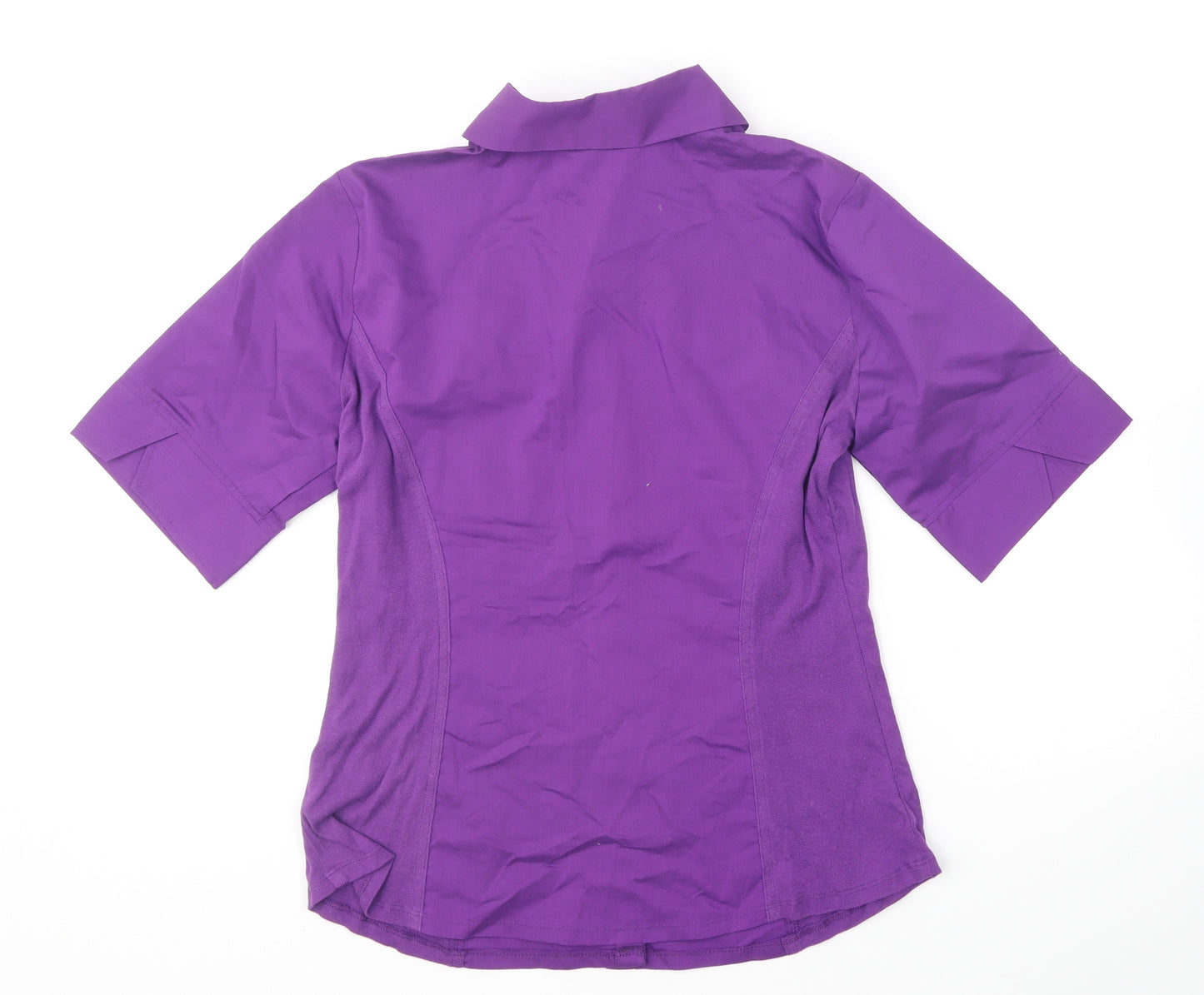 Laura Scott Womens Purple Cotton Basic Button-Up Size L Collared