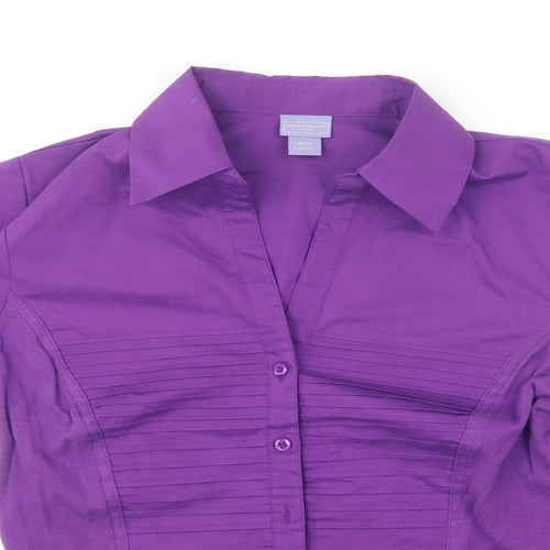Laura Scott Womens Purple Cotton Basic Button-Up Size L Collared