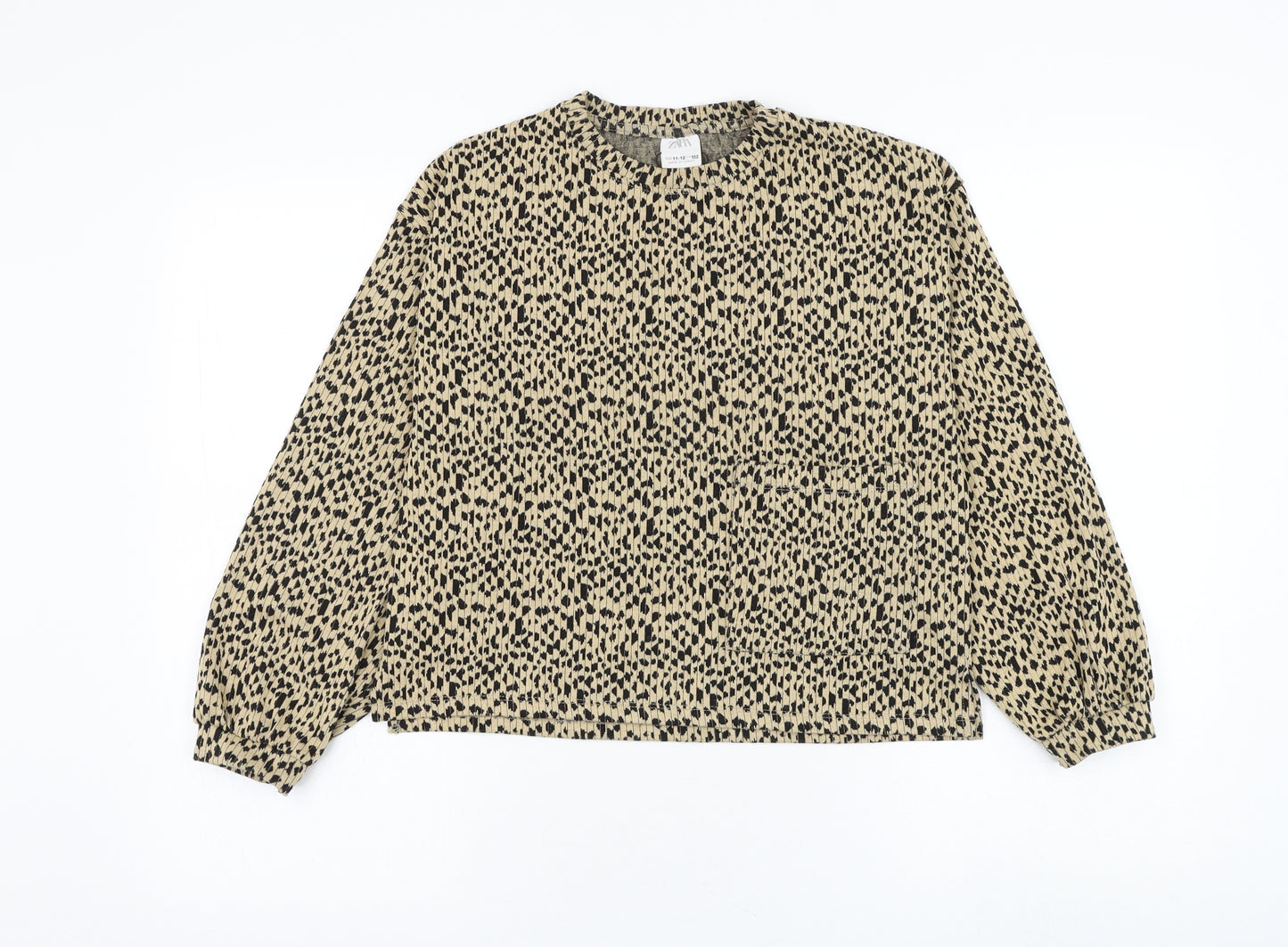 Zara Girls Brown Round Neck Animal Print Polyester Pullover Jumper Size 11-12 Years Pullover