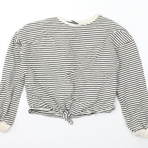 Very Girls White Striped Cotton Pullover Sweatshirt Size 11 Years Tie