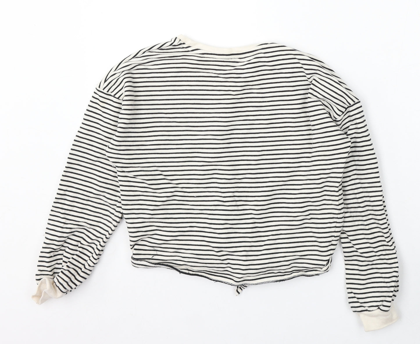 Very Girls White Striped Cotton Pullover Sweatshirt Size 11 Years Tie