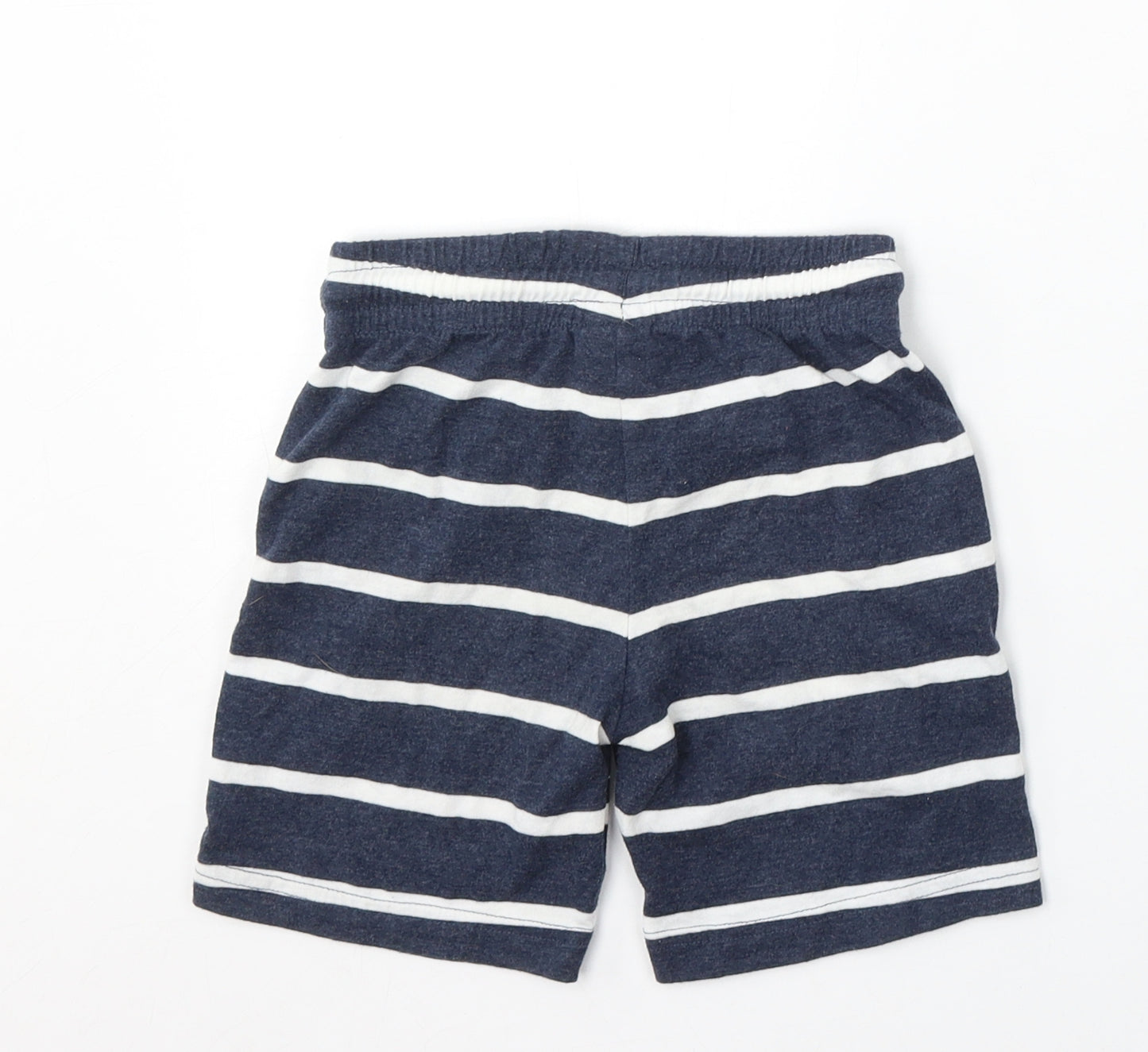 F&F Boys Blue Striped Cotton Sweat Shorts Size 3-4 Years Regular Drawstring