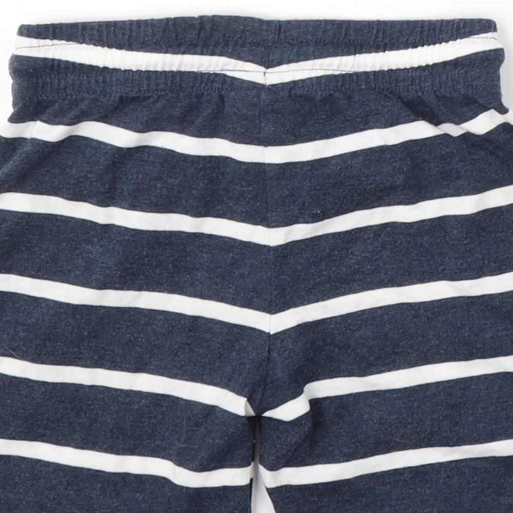 F&F Boys Blue Striped Cotton Sweat Shorts Size 3-4 Years Regular Drawstring