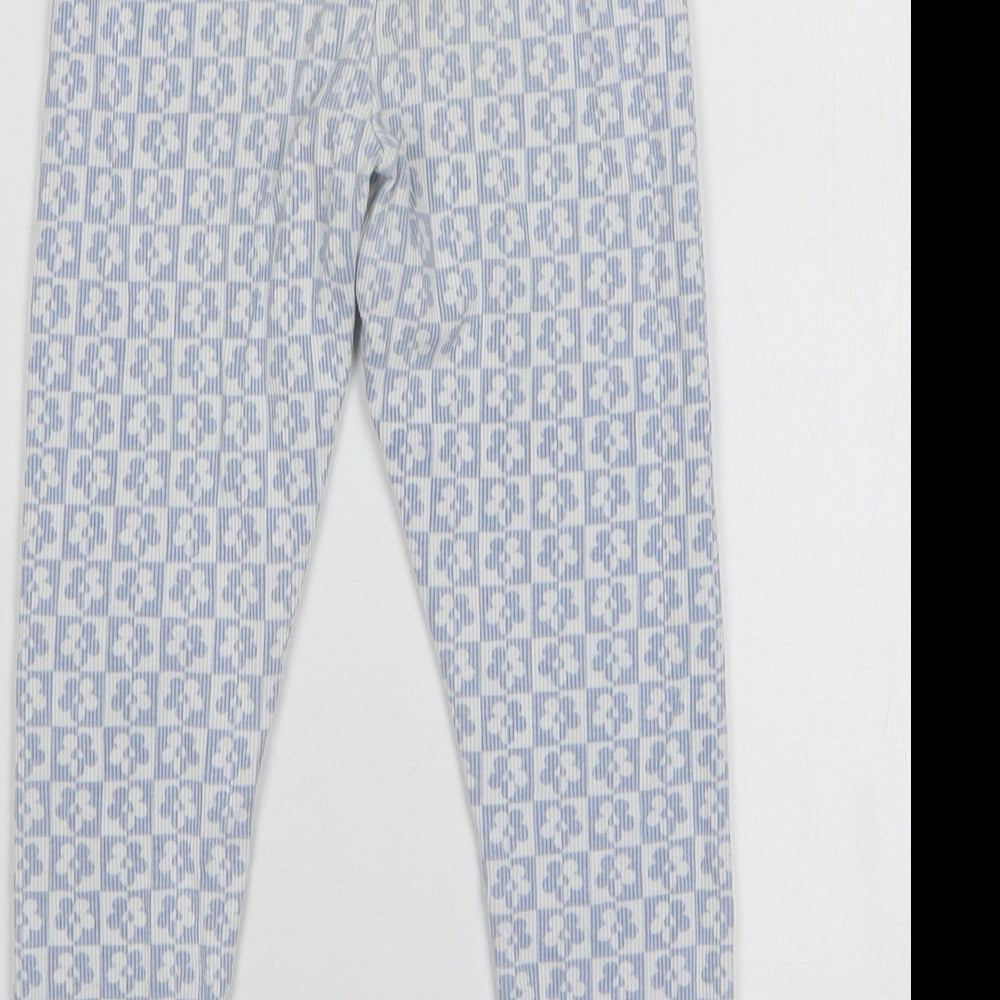 Primark Girls Blue Floral Cotton Sweatpants Trousers Size 5-6 Years Regular Drawstring - Leggings
