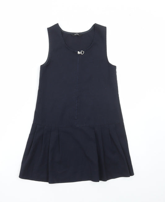 George Girls Blue Polyester Pinafore/Dungaree Dress Size 5-6 Years Round Neck Zip - School Wear