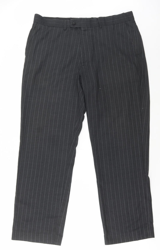George Mens Black Striped Polyester Trousers Size 38 in L31 in Regular Zip