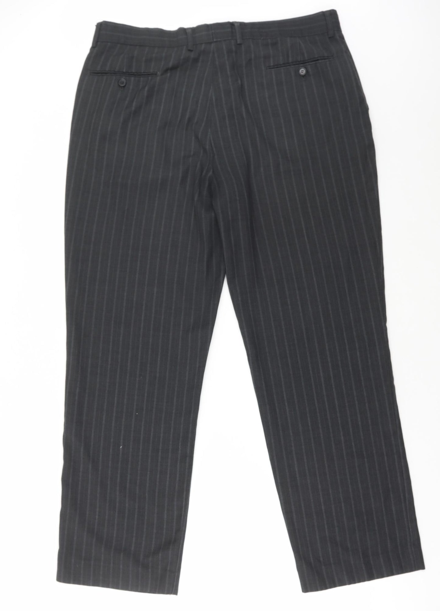 George Mens Black Striped Polyester Trousers Size 38 in L31 in Regular Zip